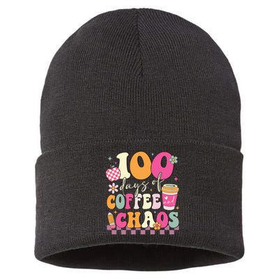 100 Days Of Coffee Chaos Lover Teacher Sustainable Knit Beanie