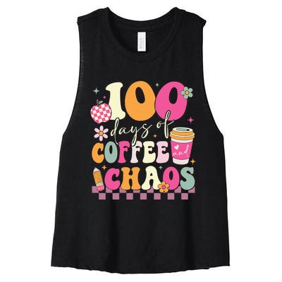 100 Days Of Coffee Chaos Lover Teacher Women's Racerback Cropped Tank