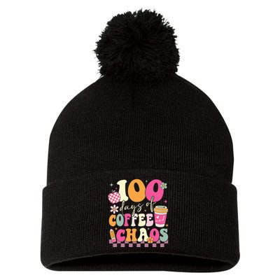 100 Days Of Coffee Chaos Lover Teacher Pom Pom 12in Knit Beanie