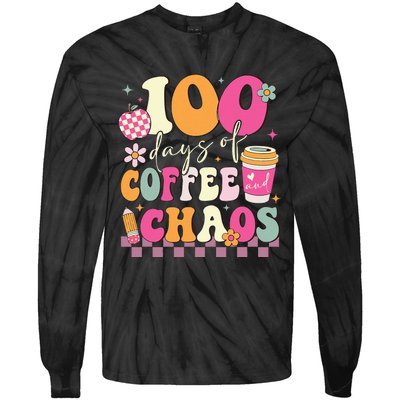 100 Days Of Coffee Chaos Lover Teacher Tie-Dye Long Sleeve Shirt