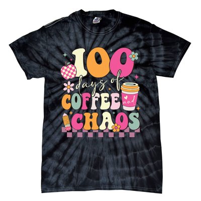 100 Days Of Coffee Chaos Lover Teacher Tie-Dye T-Shirt