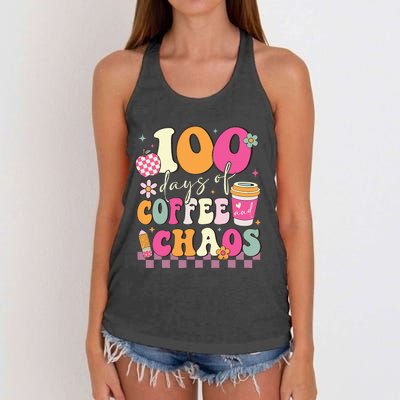 100 Days Of Coffee Chaos Lover Teacher Women's Knotted Racerback Tank