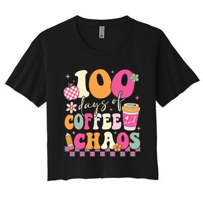 100 Days Of Coffee Chaos Lover Teacher Women's Crop Top Tee