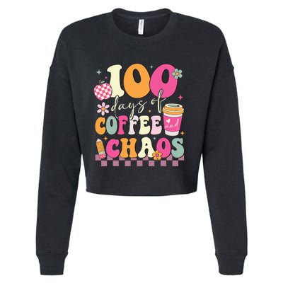 100 Days Of Coffee Chaos Lover Teacher Cropped Pullover Crew