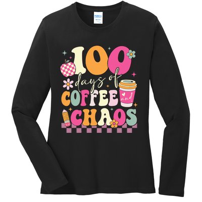 100 Days Of Coffee Chaos Lover Teacher Ladies Long Sleeve Shirt