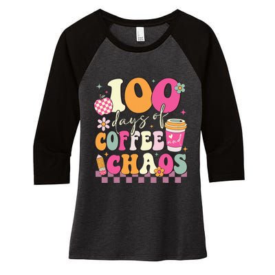 100 Days Of Coffee Chaos Lover Teacher Women's Tri-Blend 3/4-Sleeve Raglan Shirt