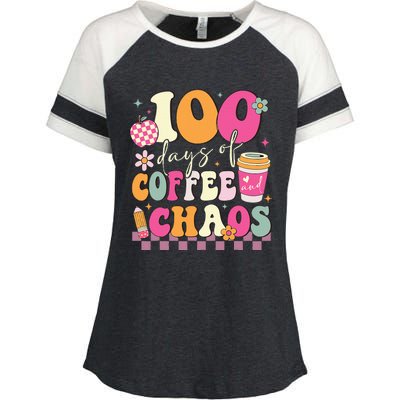 100 Days Of Coffee Chaos Lover Teacher Enza Ladies Jersey Colorblock Tee