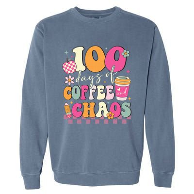 100 Days Of Coffee Chaos Lover Teacher Garment-Dyed Sweatshirt