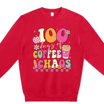 100 Days Of Coffee Chaos Lover Teacher Premium Crewneck Sweatshirt