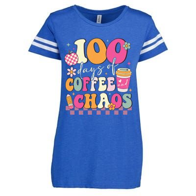 100 Days Of Coffee Chaos Lover Teacher Enza Ladies Jersey Football T-Shirt