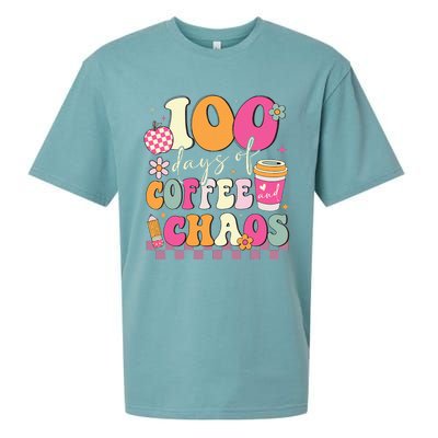 100 Days Of Coffee Chaos Lover Teacher Sueded Cloud Jersey T-Shirt