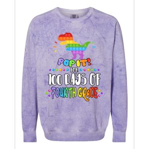 100Th Day Of Fourth Grade Fidget Pop It Dinosaur 4Th Grade Cool Gift Colorblast Crewneck Sweatshirt