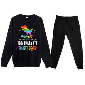 100Th Day Of Fourth Grade Fidget Pop It Dinosaur 4Th Grade Cool Gift Premium Crewneck Sweatsuit Set