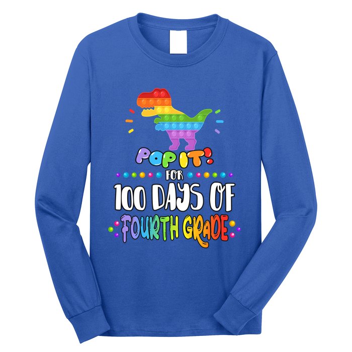 100Th Day Of Fourth Grade Fidget Pop It Dinosaur 4Th Grade Cool Gift Long Sleeve Shirt