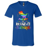 100Th Day Of Fourth Grade Fidget Pop It Dinosaur 4Th Grade Cool Gift V-Neck T-Shirt