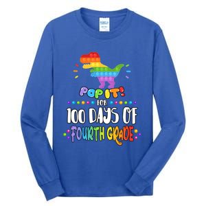 100Th Day Of Fourth Grade Fidget Pop It Dinosaur 4Th Grade Cool Gift Tall Long Sleeve T-Shirt