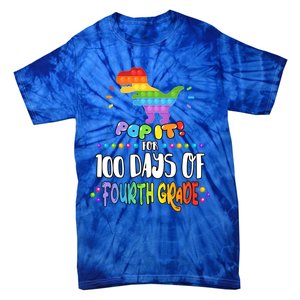 100Th Day Of Fourth Grade Fidget Pop It Dinosaur 4Th Grade Cool Gift Tie-Dye T-Shirt