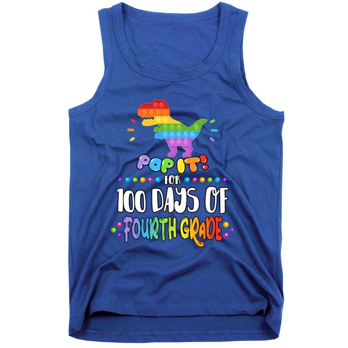 100Th Day Of Fourth Grade Fidget Pop It Dinosaur 4Th Grade Cool Gift Tank Top