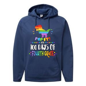 100Th Day Of Fourth Grade Fidget Pop It Dinosaur 4Th Grade Cool Gift Performance Fleece Hoodie