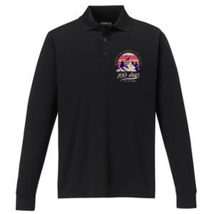 100 Days Of School Retro Outdoor Teacher Performance Long Sleeve Polo