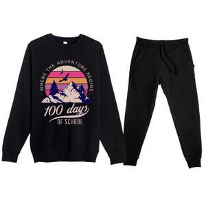 100 Days Of School Retro Outdoor Teacher Premium Crewneck Sweatsuit Set