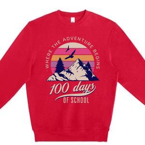 100 Days Of School Retro Outdoor Teacher Premium Crewneck Sweatshirt