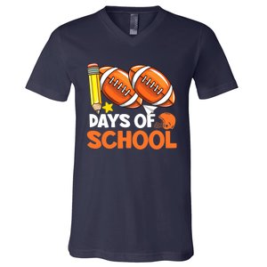 100 Days Of School Football 100th Day Of School V-Neck T-Shirt