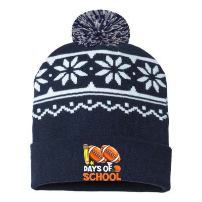 100 Days Of School Football 100th Day Of School USA-Made Snowflake Beanie