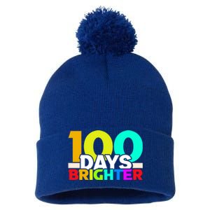 100th Day Of School Teacher 100 Days Brighter Rainbow Gift Pom Pom 12in Knit Beanie