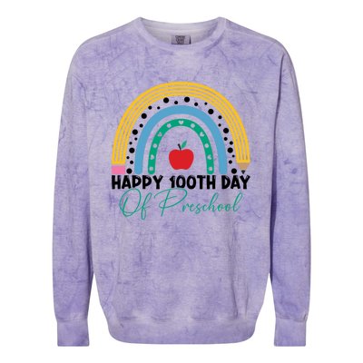 100Th Day Of Preschool Teacher Rainbow Preschool Teacher Gift Colorblast Crewneck Sweatshirt