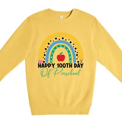 100Th Day Of Preschool Teacher Rainbow Preschool Teacher Gift Premium Crewneck Sweatshirt