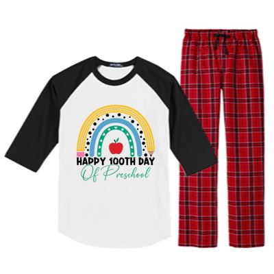 100Th Day Of Preschool Teacher Rainbow Preschool Teacher Gift Raglan Sleeve Pajama Set