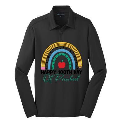 100Th Day Of Preschool Teacher Rainbow Preschool Teacher Gift Silk Touch Performance Long Sleeve Polo