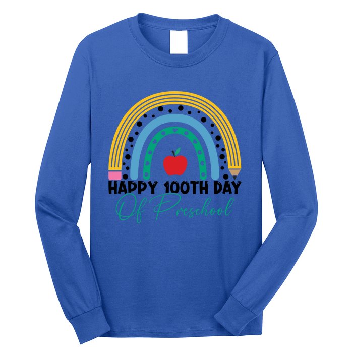 100Th Day Of Preschool Teacher Rainbow Preschool Teacher Gift Long Sleeve Shirt