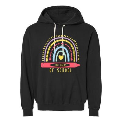 100 Days Of School Colorful Rainbow Garment-Dyed Fleece Hoodie