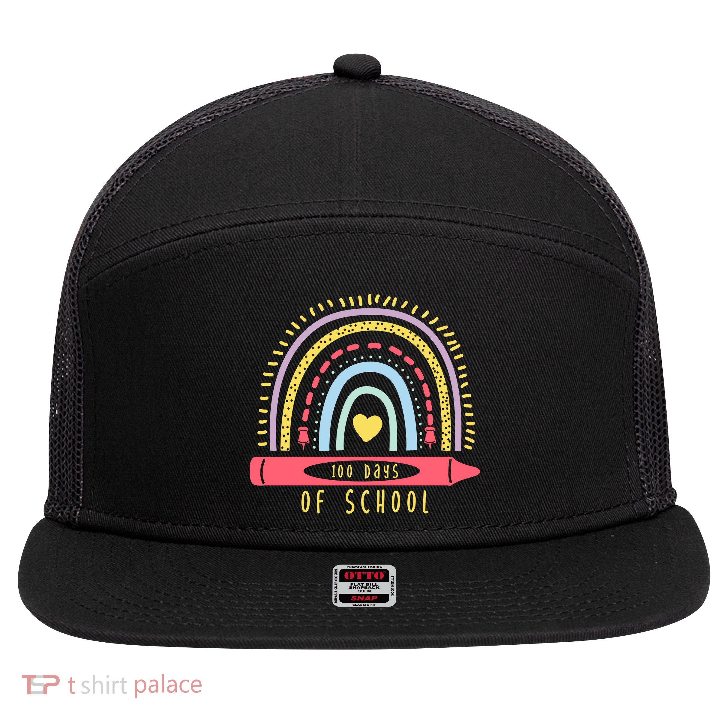 100 Days Of School Colorful Rainbow 7 Panel Mesh Trucker Snapback Hat