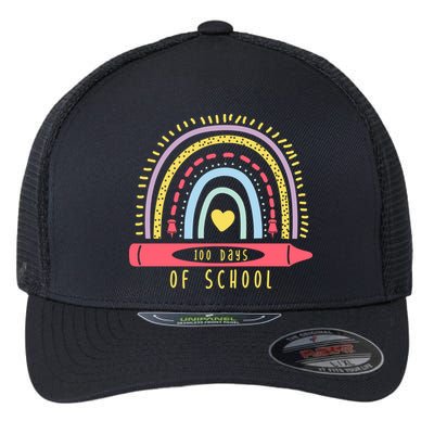 100 Days Of School Colorful Rainbow Flexfit Unipanel Trucker Cap