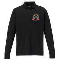 100 Days Of School Colorful Rainbow Performance Long Sleeve Polo