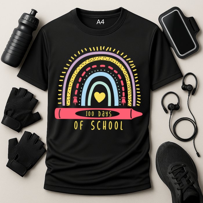 100 Days Of School Colorful Rainbow Cooling Performance Crew T-Shirt