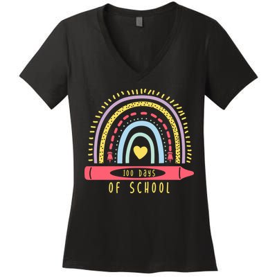 100 Days Of School Colorful Rainbow Women's V-Neck T-Shirt