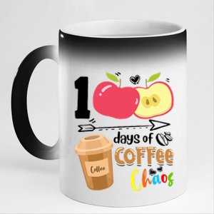 100 Days Of Coffee Chaos 100th Day Of School 11oz Black Color Changing Mug