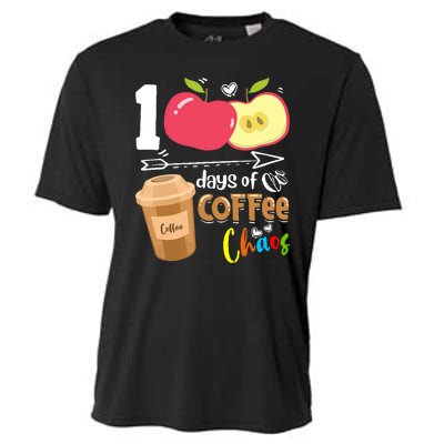 100 Days Of Coffee Chaos 100th Day Of School Cooling Performance Crew T-Shirt