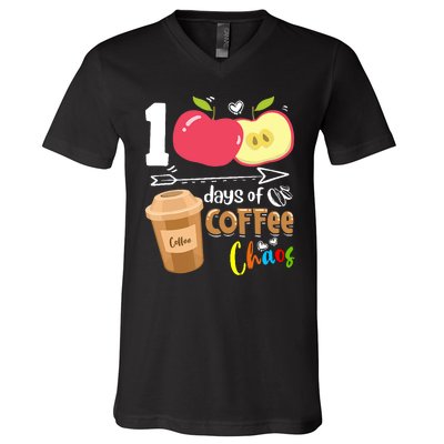 100 Days Of Coffee Chaos 100th Day Of School V-Neck T-Shirt