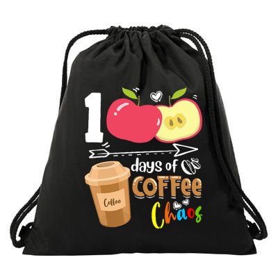 100 Days Of Coffee Chaos 100th Day Of School Drawstring Bag