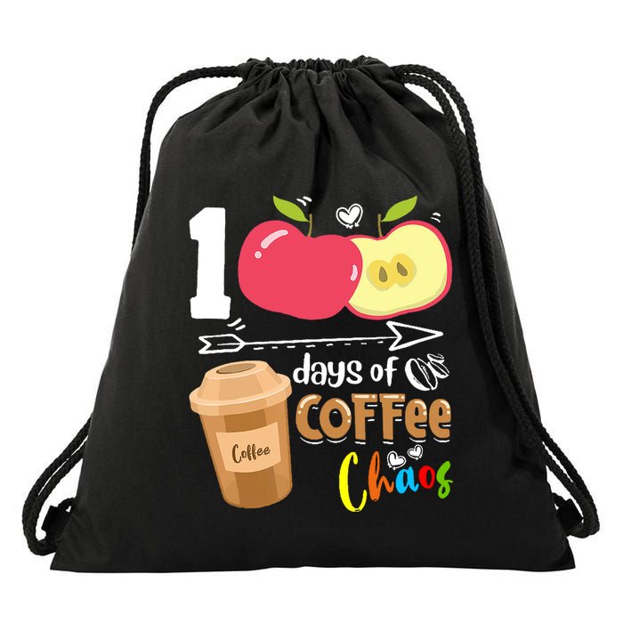 100 Days Of Coffee Chaos 100th Day Of School Drawstring Bag