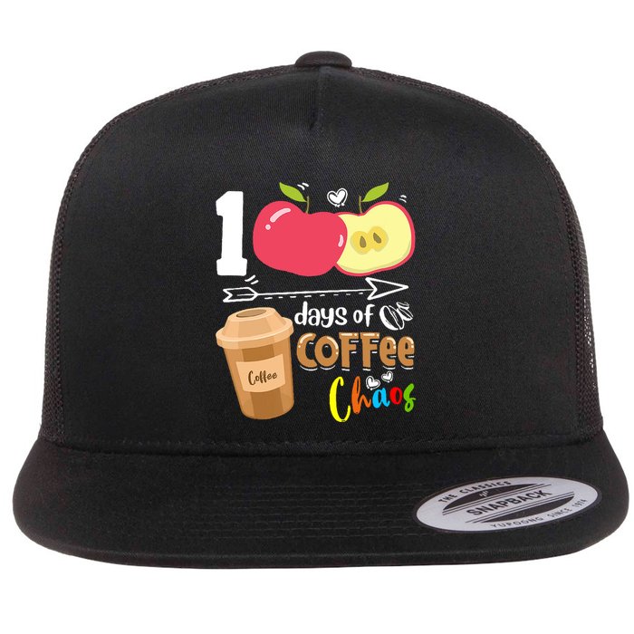 100 Days Of Coffee Chaos 100th Day Of School Flat Bill Trucker Hat