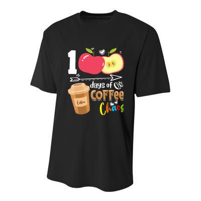 100 Days Of Coffee Chaos 100th Day Of School Youth Performance Sprint T-Shirt