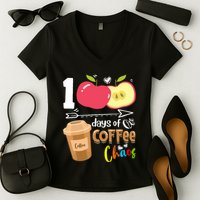 100 Days Of Coffee Chaos 100th Day Of School Women's V-Neck T-Shirt