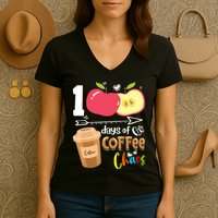 100 Days Of Coffee Chaos 100th Day Of School Women's V-Neck T-Shirt