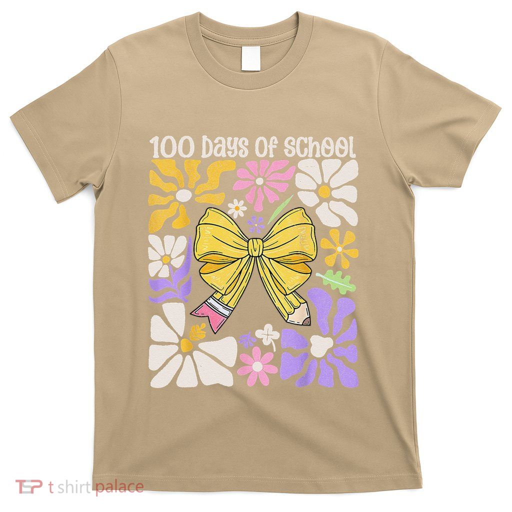 100 Days Of School Coquette Teacher 100th Day Groovy Boho T-Shirt